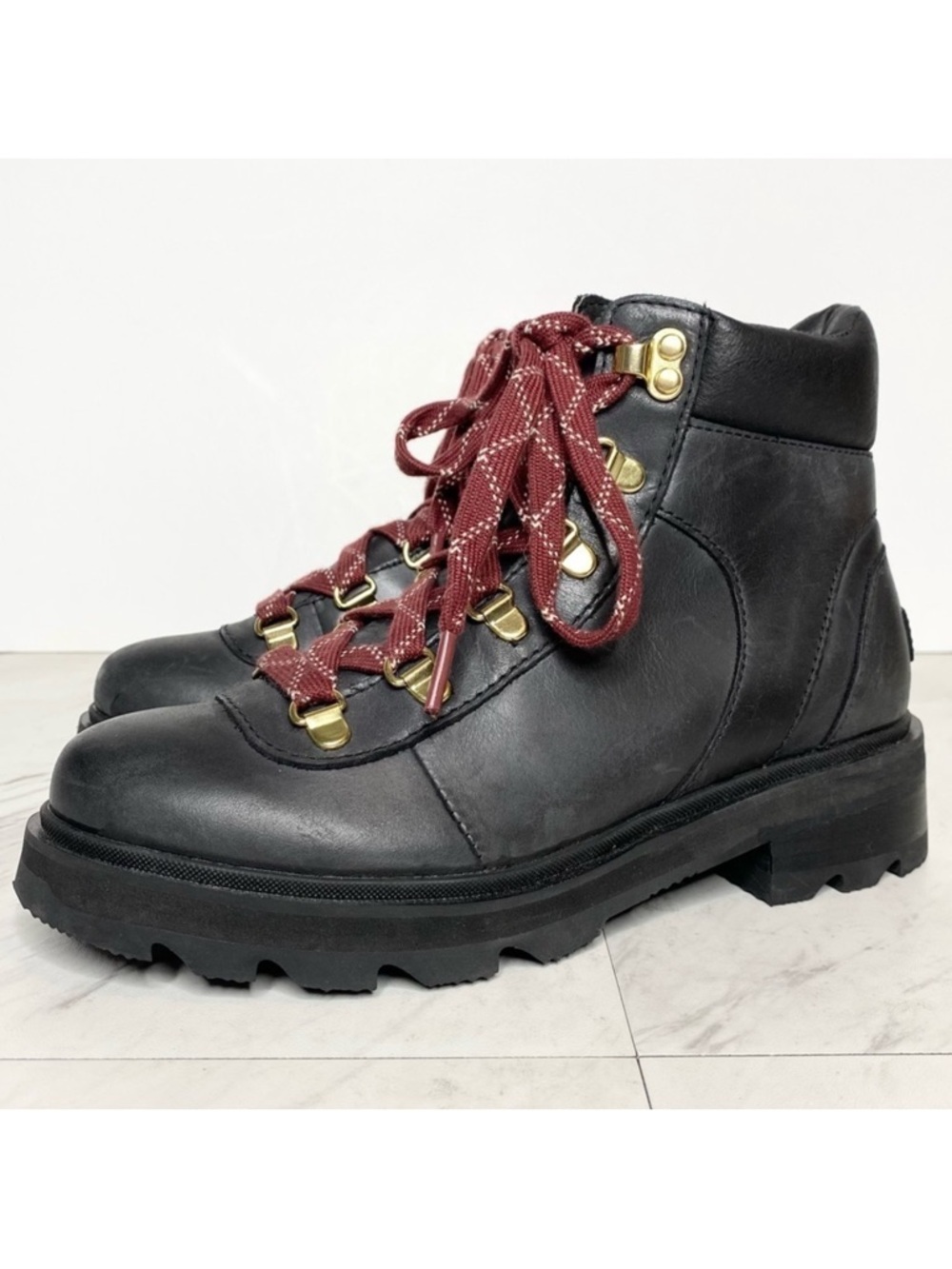 Sorel Lennox Black Leather Lace Up Hiker Boot 6 1/2